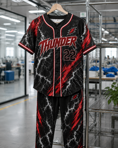 ชุดยูนิฟอร์มเบสบอล Thunder แบบพิมพ์ลาย Sublimation เสื้อและกางเกงสำหรับผู้ชาย ผู้ใหญ่ ระบายอากาศได้ดี ผลิตจากโพลีเอสเตอร์ ชุดกีฬาสำหรับสโมสรและทีม - Product Image 5