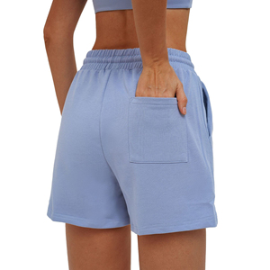 Pantalones Cortos Casuales de Mujer, Tejidos, de Color Sólido, Cintura Elástica, Ajuste Holgado, Azul Claro, Transpirables, Cintura Media - Product Image 3
