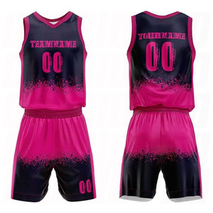 Maillot de basket-ball personnalisé bleu marine et rose vif pour hommes, femmes et enfants, ensemble de maillots d'équipe personnalisés pour adultes et jeunes - Product Image 1