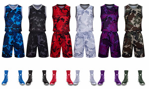 Ensemble de maillots de basket personnalisés imprimés par transfert thermique, sans manches, col en V, séchage rapide, 100 % polyester, unisexe, pour adultes - Product Image 6
