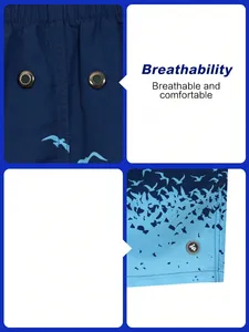 Shorts de plage pour hommes à imprimé mouettes dégradé bleu avec cordon de serrage à la taille, séchage rapide, fabriqués au Pakistan - Product Image 6