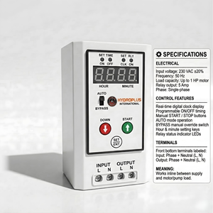 Hydroplus Panel Mount Digital <b>Timer</b> <b>Switch</b> Controller for Solar Cleaning Pump Automation Irrigation Borewell Tank Filling Unit - Product Image 4