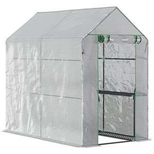 Serra Portatile da Esterno Bianca con Porta Avvolgibile e 4 Ripiani per Coltivazione di Piante e Fiori, Stanza da Giardino Calda e Accessibile - Product Image 3