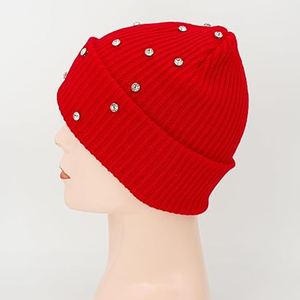 Wholesale Black Studded Beanie Hat Crystal Rib Knit <b>Winter</b> <b>Cap</b> Unisex Soft Warm Skull <b>Cap</b> Custom Embroidery - Product Image 3