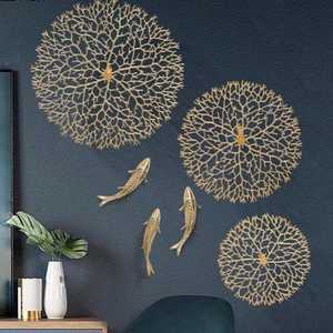 Décoration murale ronde en métal finition or, corail, faite à la main, pour le salon, décoration intérieure - Product Image 5