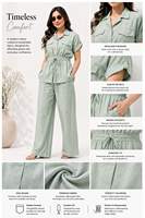 Ensemble cargo bohème en lin/coton pour femme, chemise à col mandarin et short plissé, confort intemporel, ensemble décontracté deux pièces