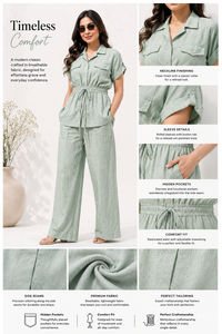 Premium Women <b>Linen</b>/Cotton Bohemian Plaid Cargo <b>Set</b> Mandarin Collar <b>Shirt</b> Pleated <b>Shorts</b> <b>Set</b> Timeless Comfort Casual Two Piece - Product Image 3