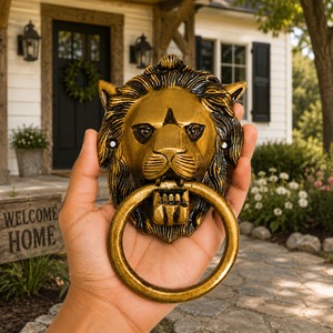 SHUBHAM - Timbre de Puerta con Cabeza de León de Latón Macizo, Acabado Antiguo, Decorativo, para Puerta Principal - Product Image 6