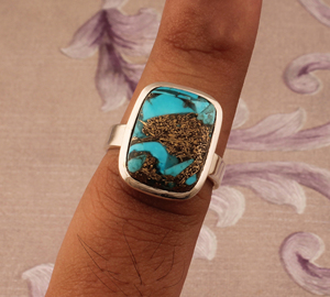 Wholesale Genuine Blue Copper Cushion Cut <b>Ring</b> for Women Trendy Bohemian <b>Large</b> Gemstone Adjustable Band Unique Artisan Design - Product Image 1