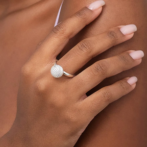 Women's 925 Sterling Silver Plated Cocktail <b>Ring</b> With Micro Pave Diamond Ball Top Glam Engagement <b>Ring</b> - Product Image 4