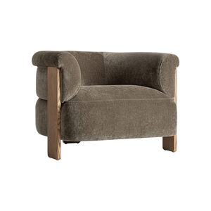 Fauteuil lounge d'intérieur contemporain en teck massif, entièrement rembourré, design baril incurvé, mobilier haut de gamme pour hôtel, villa, hall d'entrée - Product Image 4