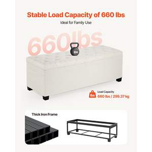 Banc de rangement relevable en lin beige capitonné avec cadre en métal, pour chambre à coucher, salon, entrée - Product Image 5