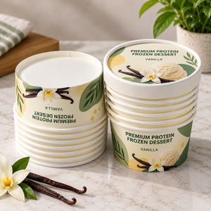 Dessert Glacé Protéiné Premium Vanille 500ml en Gobelet en Carton Imprimé Offset Qualité Alimentaire Jetable - Product Image 3