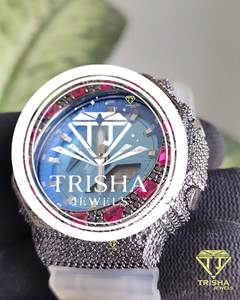 Fully Iced Out VVS Moissanite <b>Diamond</b> <b>Watch</b> in 925 Sterling Silver with Brilliant Blue Dial Luxury Timepiece - Product Image 3