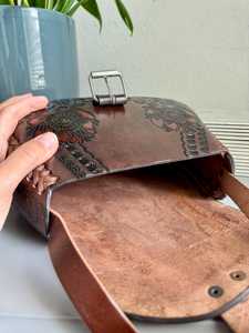 100% Genuine Leather Bohemian Florals Hand Tooling Lady Lightweight <b>Shoulder</b> Crossbody Bag Cover Closure Single <b>Strap</b> Sling Bag - Product Image 4