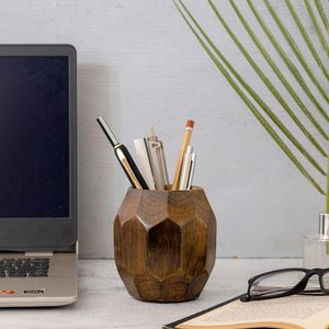Geometric Wooden Pencil Holder for <b>Desk</b> Table Wood Pen Cup Stand for <b>Office</b> Cute Desktop Organizer for Makeup Brushes <b>Rustic</b> - Product Image 6