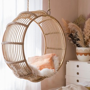 Round <b>swing</b> chair with stand rattan chairs for floor standing & hanging living room <b>patio</b> furniture - Product Image 6