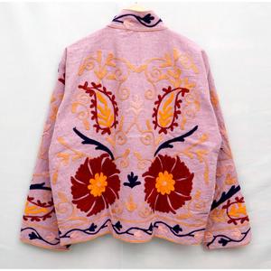 Veste décontractée en coton de canard respirant et écologique, brodée de fleurs bohèmes, avec col mandarin et manches longues - Product Image 6