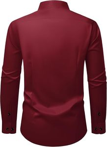 Camisa de Vestir Formal de Manga Larga para Hombre, Color Borgoña, Tela Satinada, Cuello Clásico, Antiarrugas, Manga Larga Tejida - Product Image 2