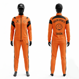 Chándal de Balonmano para Mujer, Premium, 280 GSM, Poliéster Interlock, Panel Naranja y Negro, Logotipo Personalizado con Transferencia Térmica - Product Image 1
