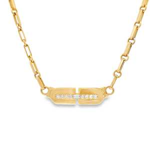 41cm Paperclip Chain Horizon Round Baguette Lab Grown Diamond Necklace Solitaire Minimalist Lobster Clap Layering 14K <b>Solid</b> <b>Gold</b> - Product Image 1