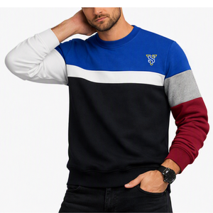 Sudadera de Cuello Redondo para Hombre, Color Sólido, con Bloques de Color, Logotipo Bordado, Corte Holgado, Informal, para Invierno, 100% Algodón - Product Image 4