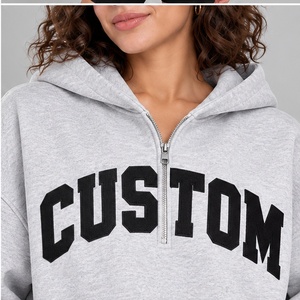 <b>Grey</b> Quarter <b>Zip</b> <b>Hoodie</b> <b>Women</b> Premium Oversized Fleece Sweatshirt <b>Women</b> Running Hoodies Top Selling Streetwear - Product Image 2