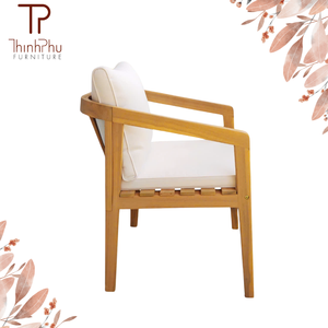 Wood Garden <b>Chair</b> With White Cushion Solid Back Design Outdoor Patio Furniture - Product Image 2