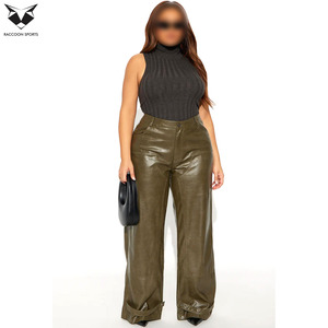 Pantalon en similicuir vert olive tendance pour femme, taille haute, coupe droite, ajustement régulier, style décontracté streetwear, respirant et écologique - Product Image 6