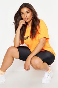 Camiseta de cuello redondo naranja de talla grande para mujer con estampado de "Low Key", corte holgado, manga corta, informal, de verano, de algodón ligero - Product Image 4