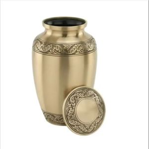 Gold Engraved Cremation Urn Metal <b>Memorial</b> <b>Keepsake</b> Urn Round Adult Ashes Container for Funeral Baptism Decor - Product Image 1