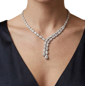 Collar de Diamantes DEF Color VS VVS Claridad, Corte Pera, Tipo Tennis, para Novia, de Oro Sólido de 18K, Collar de Boda, Collar Lariat de Diamantes - Product Image 3