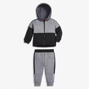 Conjunto de chándal con capucha para bebés, color gris y negro, sudadera con cremallera de manga larga, pantalones deportivos, conjunto informal de otoño - Product Image 3