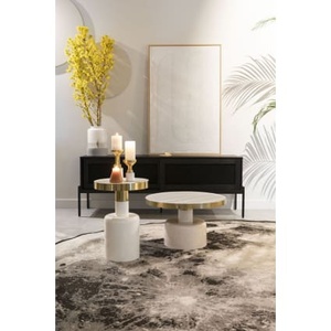 Mesa de Centro Redonda Moderna de Primera Calidad con Tapa de Vidrio Templado y Estructura Metálica de 57 cm de Diámetro, Giratoria, Mueble para Sala de Estar - Product Image 6