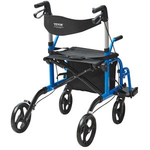 Andador de Movilidad 2 en 1 Ligero de Aluminio, Silla de Transporte Plegable para Personas Mayores, Mango Ajustable, 300 Libras, Todo Terreno - Product Image 1