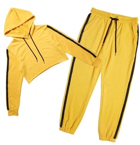 Ensemble de survêtement à manches longues pour femme, streetwear, haut court rayé, sweat-shirt, pantalon, nouvelle collection 2020 - Product Image 3