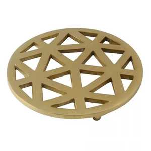 Luxury Gold Brass <b>Trivet</b> Hollow Leaf Pattern Round Metal Heat Resistant Hot Pot Mat Premium Kitchen Table Coaster - Product Image 2