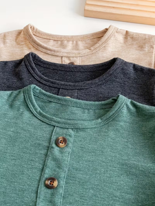 Boys Short Sleeve Knitted Cotton Solid Color Round Neck Casual T-Shirt - Product Image 3
