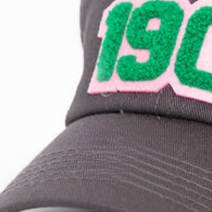 Dark <b>Grey</b> 1908 Embroidered <b>Baseball</b> <b>Cap</b> with Green and Pink Chenille Style Patch Adjustable Strap Back Curved Brim Casual Street - Product Image 4