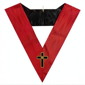 AASR 18th Degree Knight Rose Croix Masonic Embroidered Collar <b>Red</b> Black Fabric Latin <b>Cross</b> Badge - Product Image 3