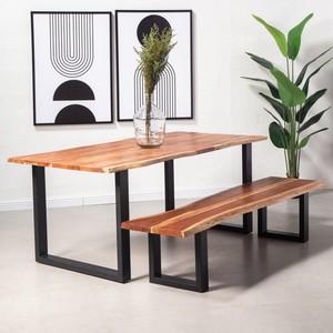 Banc industriel Vandana Falcon Vertex en bois d'acacia foncé pour une assise élégante en intérieur et en extérieur - Product Image 4