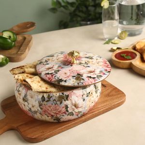 Cazuela de Cerámica Floral con Tapa, Recipiente Redondo para Calentar Alimentos con Revestimiento de Esmalte Aislante - Product Image 3