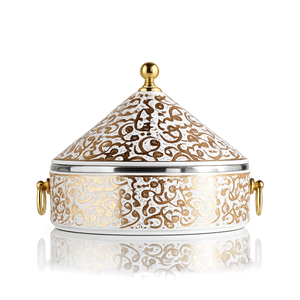 Casserole en acier inoxydable à motif doré de luxe avec couvercle conique |   Bol isotherme chauffe-plat pour la maison et les restaurants - Product Image 1