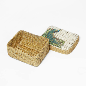 Habere India <b>Rectangular</b> Storage <b>Basket</b> with Lid Beige 24x18x11 cm Jute Seagrass Bamboo Organizer Box for Home Wardrobe Storage - Product Image 4