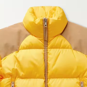 Men's Yellow Color Blocking Puffer Jacket Stand Collar Windproof Thick Winter <b>Coat</b> Regular Fit Polyester Shell Zipper Closure - Product Image 5
