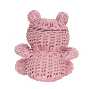 <b>Pink</b> Woven Rattan <b>Bear</b> Shaped Storage Basket for Children's Toy Organization Cute Animal Design Eco-Friendly Decor - Product Image 3