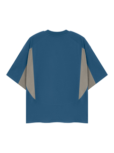Camiseta de Manga Corta con Cuello Redondo para Hombre, Corte Holgado, Diseño Color Block, Tejido de Punto, 100% Algodón, Antiarrugas, Transpirable, Casual, Azul - Product Image 5