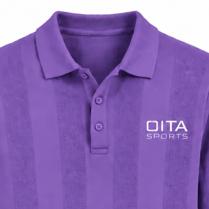 Suéter Polo de Punto para Hombre, Color Violeta Morado, Manga Larga, Diseño de Rayas Verticales Texturizadas, Puños Acanalados, Estilo Casual Premium - Product Image 3