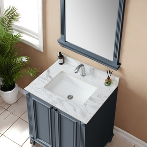 Plans de lavabo rectangulaires en céramique à encastrer pour salle de bain, 31''x22'', en pierre frittée Carra White - Product Image 3