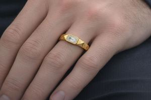 Emerald Cut <b>Mens</b> <b>Ring</b> 925 Sterling <b>Silver</b> Yellow Gold Plated Classic Statement Band Minimalist Engagement <b>Ring</b> - Product Image 6